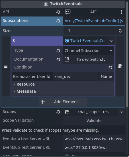 Using the EventSub Editor Helper to configure subscriptions