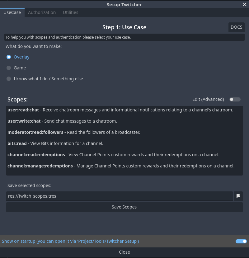 Setup: Scope Selection Step